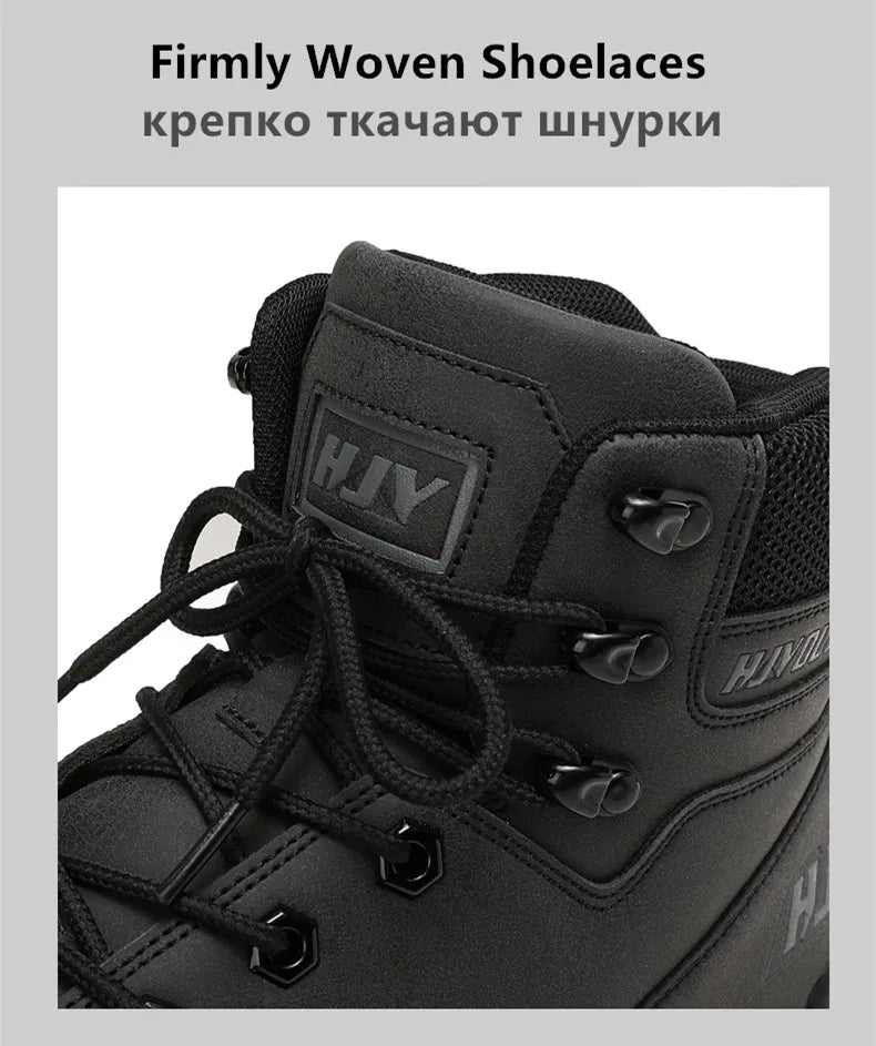 High-Top Leather Men's Boots Breathable Desert Combat Boots Outdoor Non-slip Hiking Boots Men Motorcycle Boots Work Ankle Boots