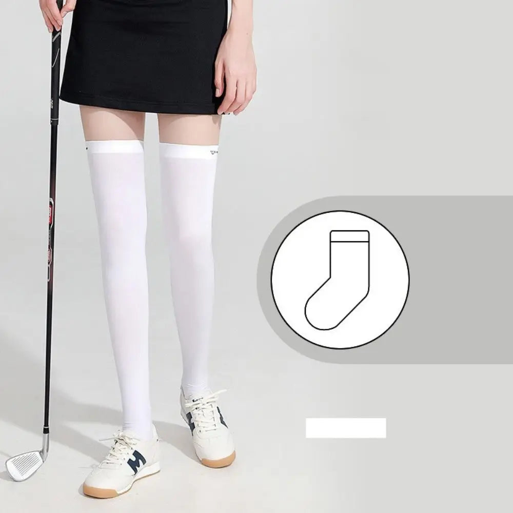 Ice Silk Sunscreen High Socks Black White Tennis Golf Sports Pressure Socks Elastic Breathable Sunproof Leg Protection Socks