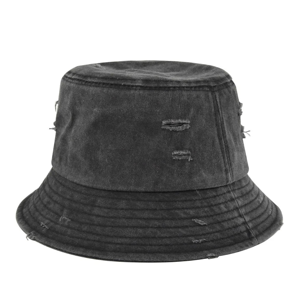 Vintage Distressed Multicolor Bucket Hats Streetwear Unisex Y2K Washed Cotton Fisherman Hat with Rip Holes Unisex Summer Sun Cap