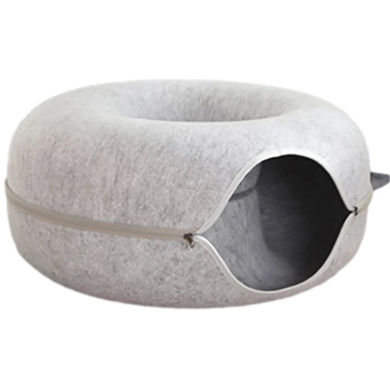 Donut Cat Bed for 2 Cats Detachable Pet Cat Tunnel Interactive Game Toy Dual-use Felt Indoor Kitten Sports Equipment Cat Supplie