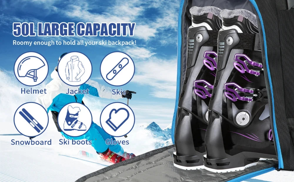 Ski Backpack Ski Boot Bag Lightweight Skiing Snowboarding Storage Bag Waterproof Ski Helmets Gloves Bag Outdoor Sports Supplies