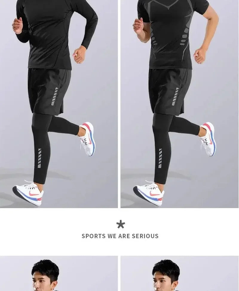 Sports Suits Men's Fitness Clothes Night Running Autumn Tight-fitting Quick-drying Clothes Cycling Training Clothes Equipment