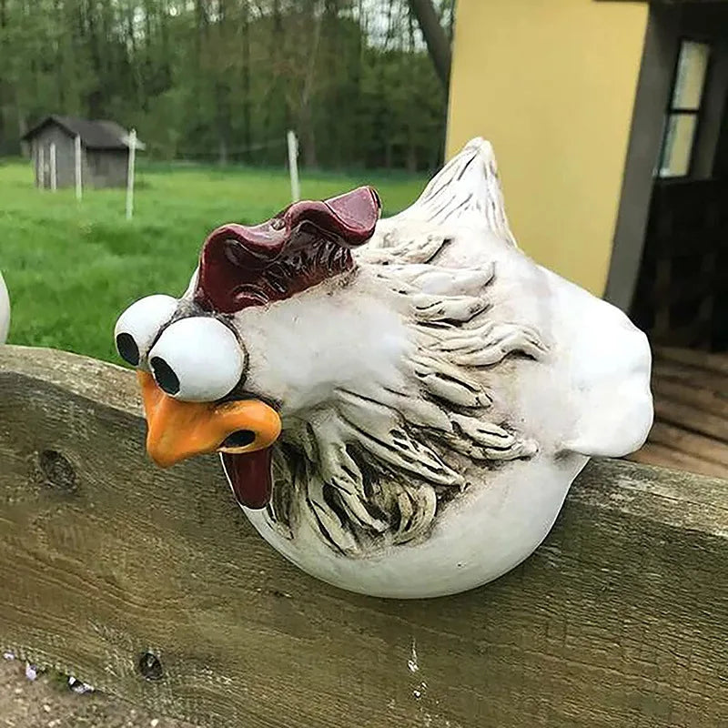 Funny Fence Chicken Spoof Rooster Garden Decoration Ornaments Resin Craft Garden  Garden