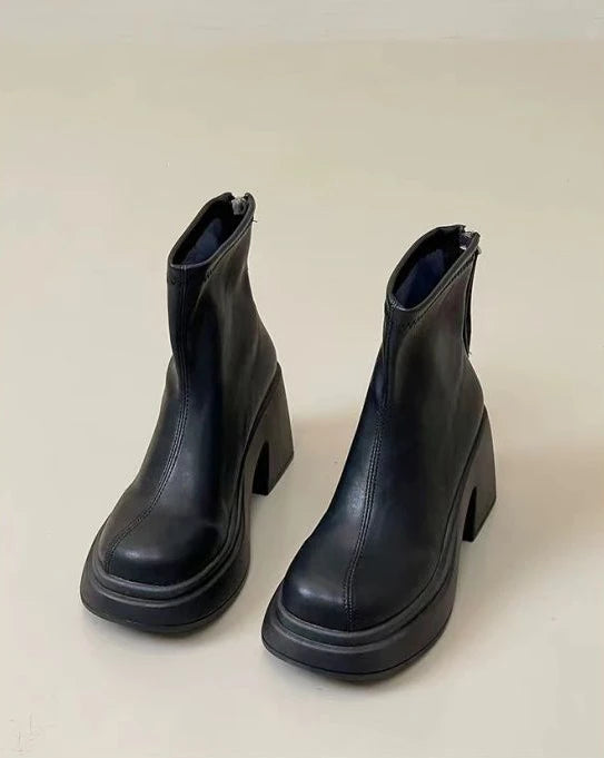 Booties Work Very High Heels Leather Female Short Shoes Combat Heeled Women's Ankle Boots Punk Style Boot Y2k Spring 2025 Autumn