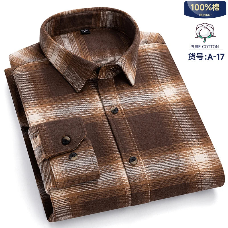 Long Sleeve Shirts For Men Classic Style Turn Down Collar Flannel Plaid Casual Clothing Daily Use Easy Care Soft Material Shirts