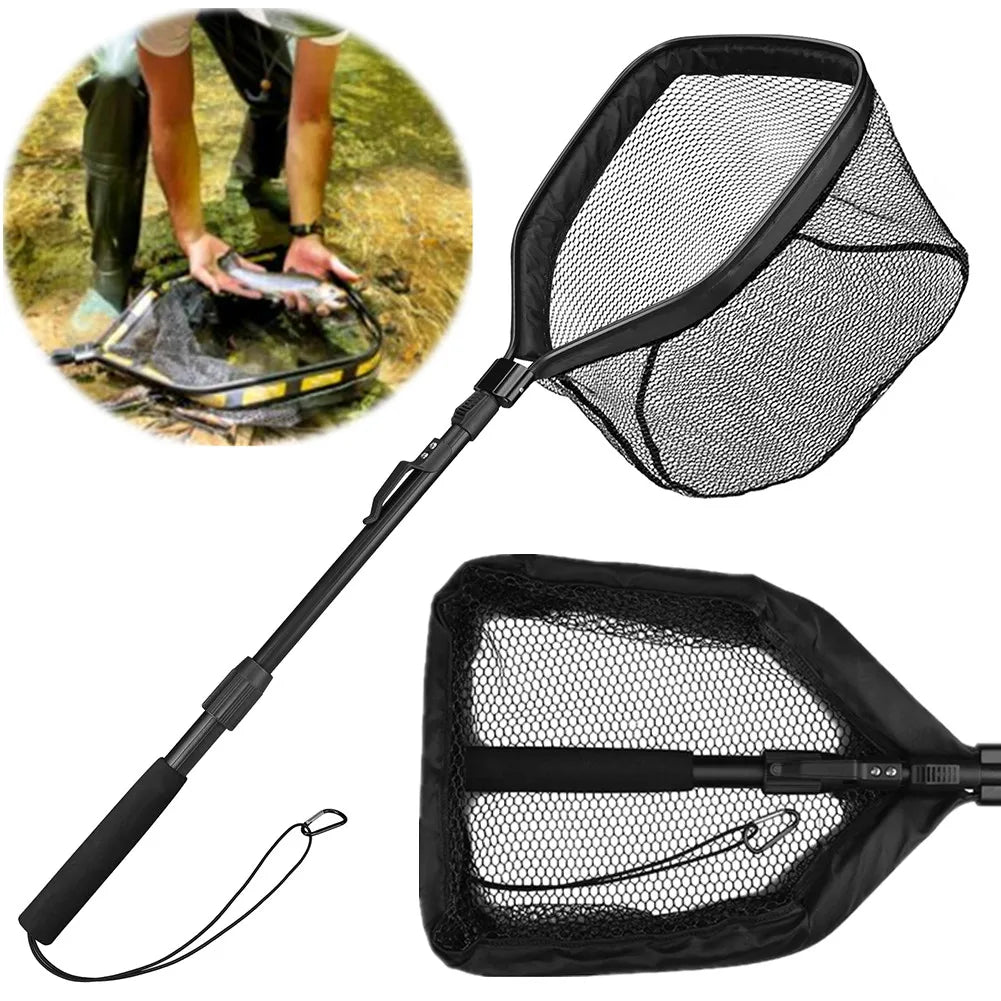 Fishing Net Fish Floating Landing Nets with Foldable Telescopic Pole Handle&Nylon Mesh for Saltwater Freshwater Catch&Release