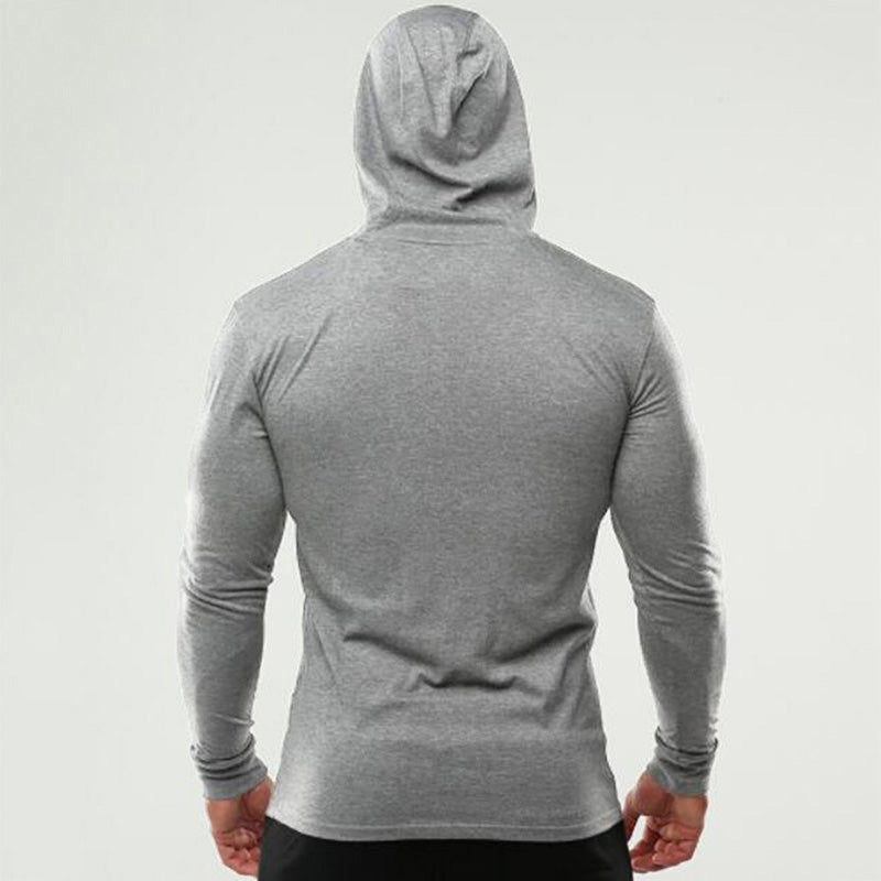 Mens Long Sleeves Elasticity Cotton Hooded T Shirts Muscle Man Gym Fitness Bodybuilding Jogger Brand Clothing Tee Shirt Homme