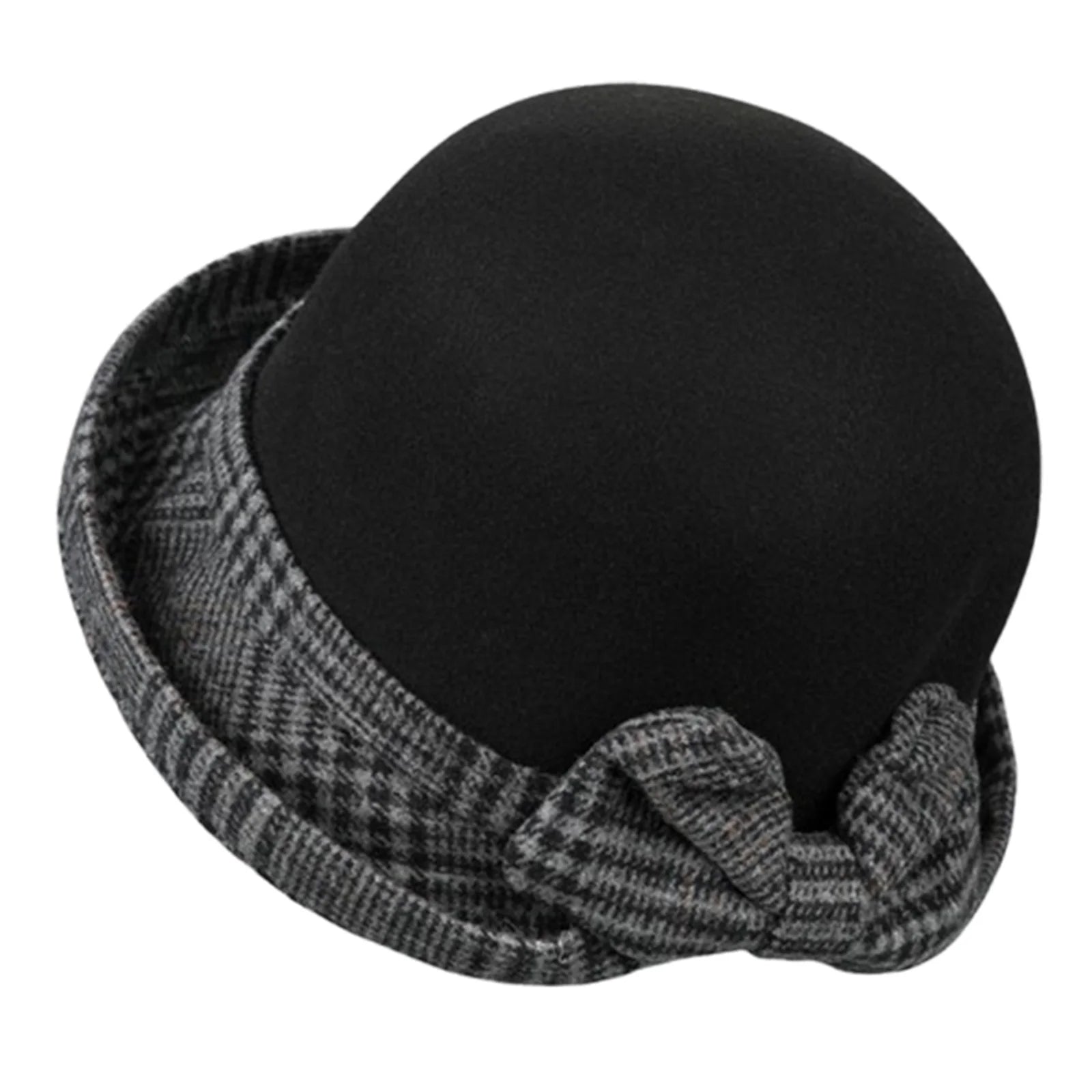Women Felt Bowler Hats Vintage Plaid Bow Church Hats Lightweight Derby Fedora Hats