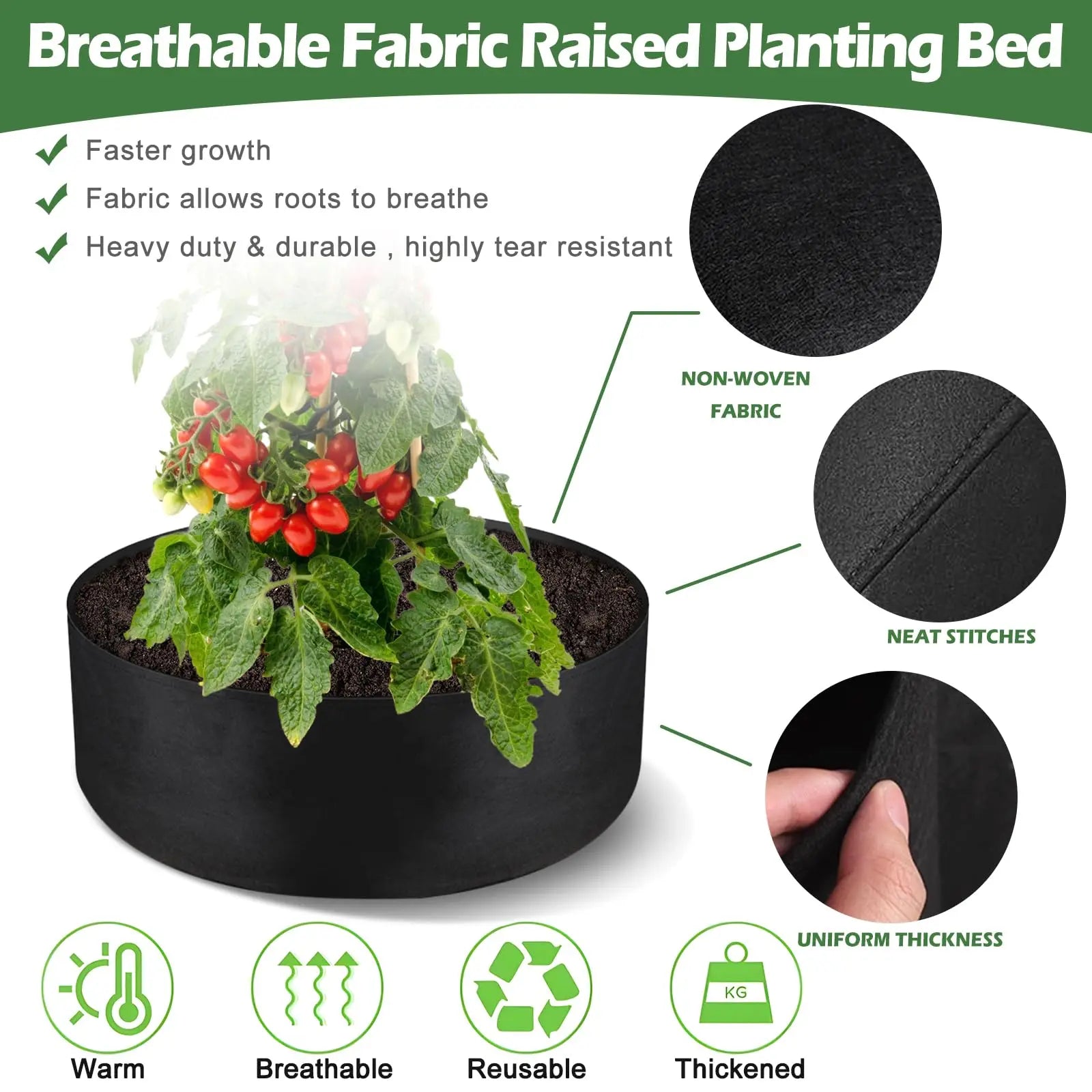 Plant Grow Bags Heavy Duty Fabric Raised Garden Planting Bed Round Breathable Felt Planting Container for Vegetables Flower Herb
