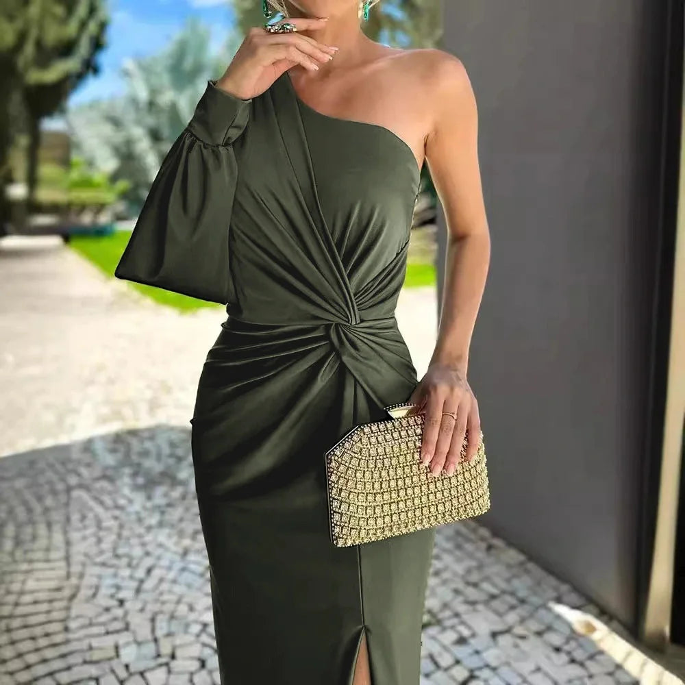 Elegant Sexy Off Shoulder Dress For Women Fashion Diagonal Collar Sleeveless Package Hip Dresses Robe Femme Formal Evening Party