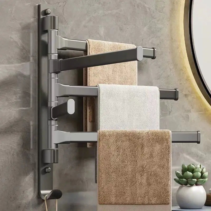 Bathroom Rotating Towel Bar Wall Mounted Non Perforated Iron Towel Storage Rack For Household Bathroom Storage Products