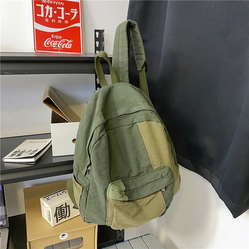 Fashion Panelled Women Backpack Canvas Kawaii Girl Travel Book Bags College Lady Laptop Backpacks Cute Travel Rucksack Schoolbag