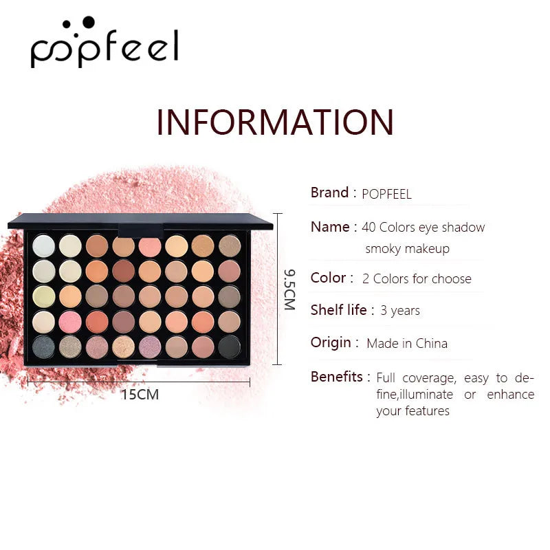 POPFEEL 40 Colors Eyeshadow Palette Long Lasting Easy Makeup Brown Eyeshadow Palette, Pink Eyeshadow Palette