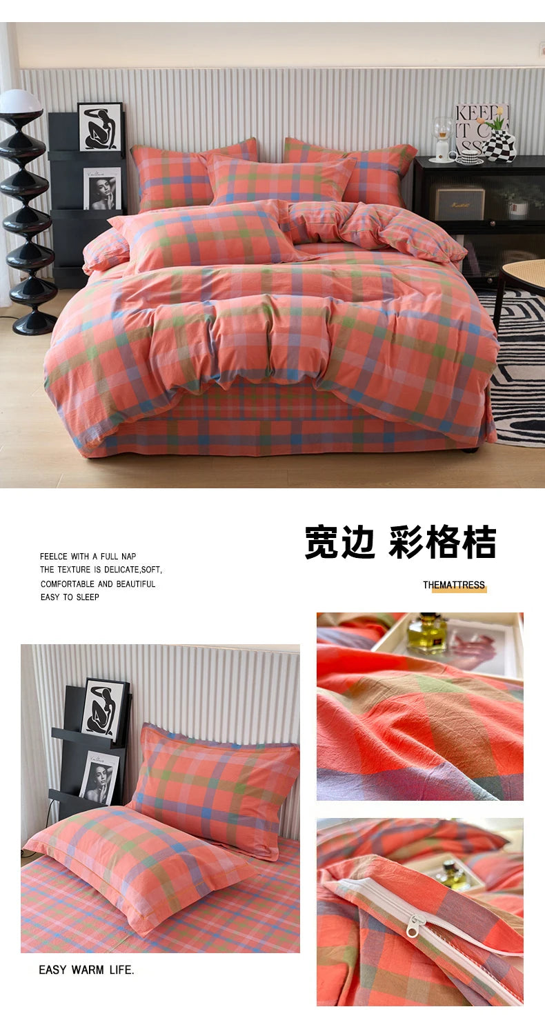 New Cotton Quilt Cover Plaid Yarn-dyed Washed Single Douvet Bed 160x210 220x240 Skin Friendly Comfortable Large Size Bedding