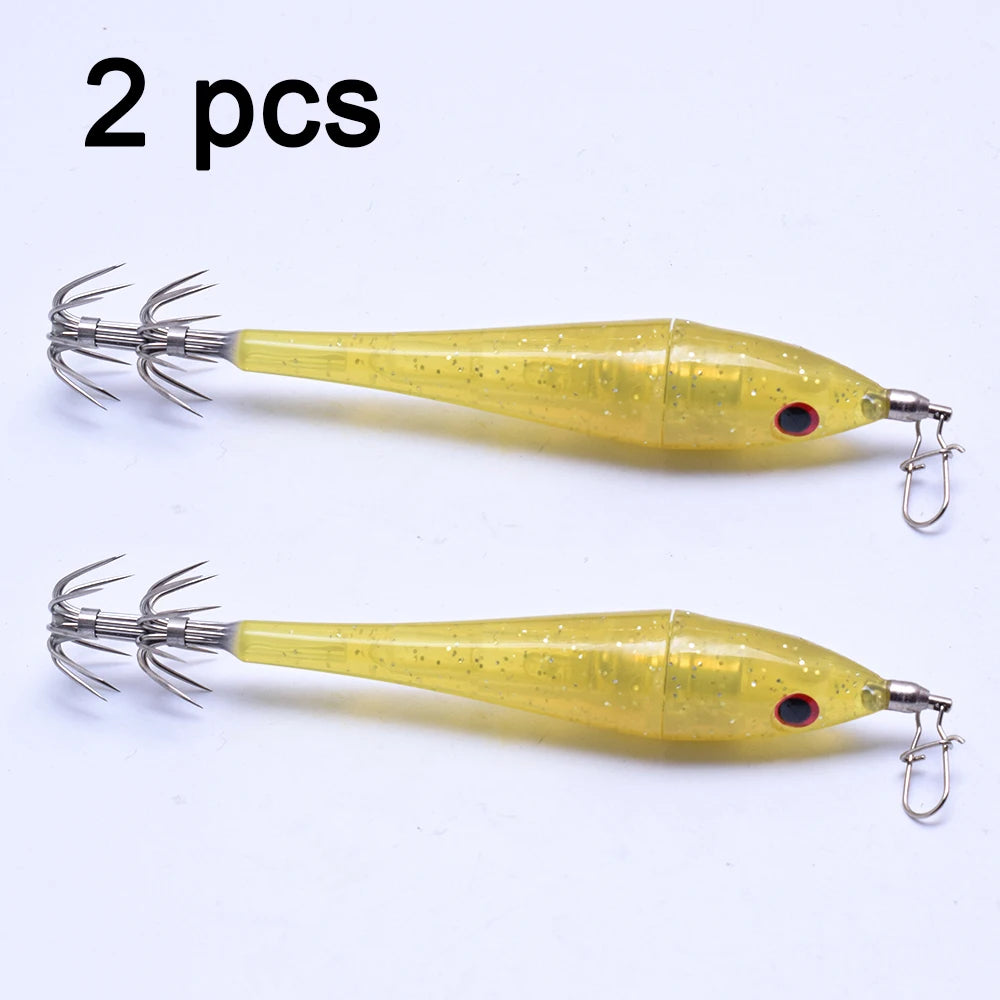 2 pcs LED underwater lure light, simulated bait with hook, electronic wooden shrimp, powerful double-layer squid hook