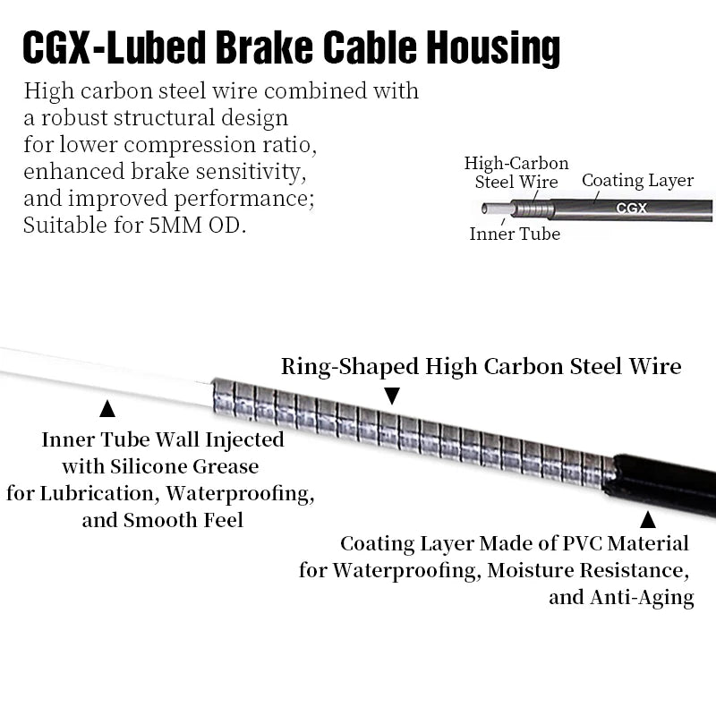 LEBYCLE MTB Road Bicycle Brake Line 1.7m Derailleur Shift Inner Wire 1.55/2.1m Brake Hose 2.5m Teflon Coated Bike Cable