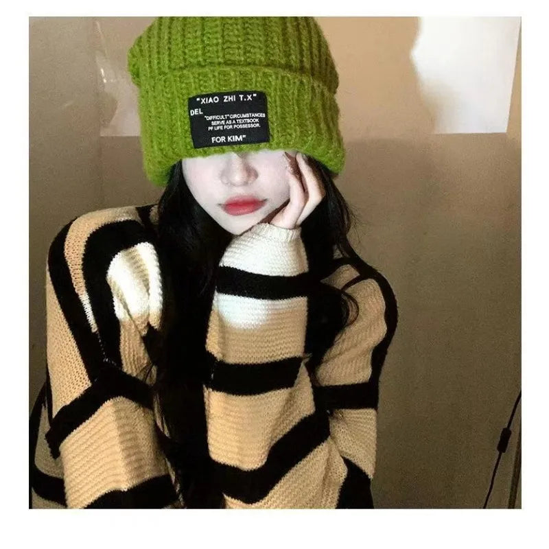 Knitted hats children's ins knitted toe caps versatile big head circumference face covering ear protection pile of hats