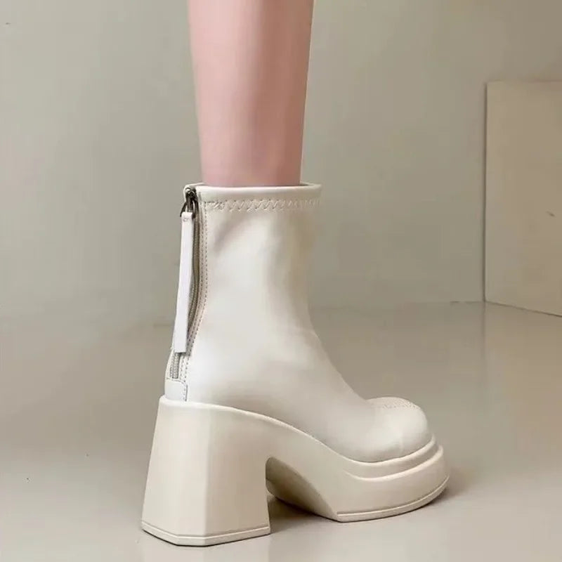 Booties Work Very High Heels Leather Female Short Shoes Combat Heeled Women's Ankle Boots Punk Style Boot Y2k Spring 2025 Autumn
