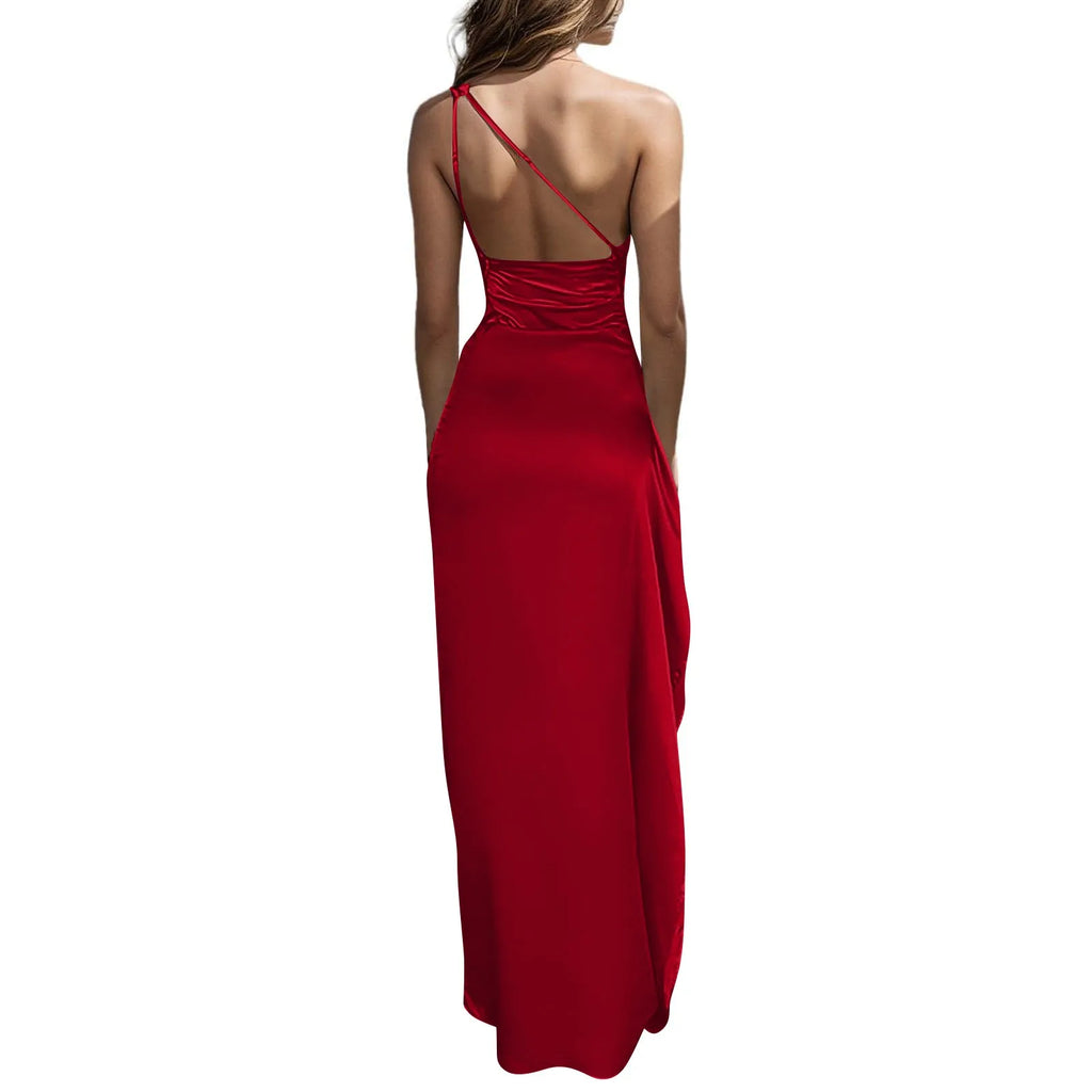 Sexy dresses for women Satin Backless Slim party Long Dress One Shoulder HighSplit Cocktail dress Wedding evening dresses elbise