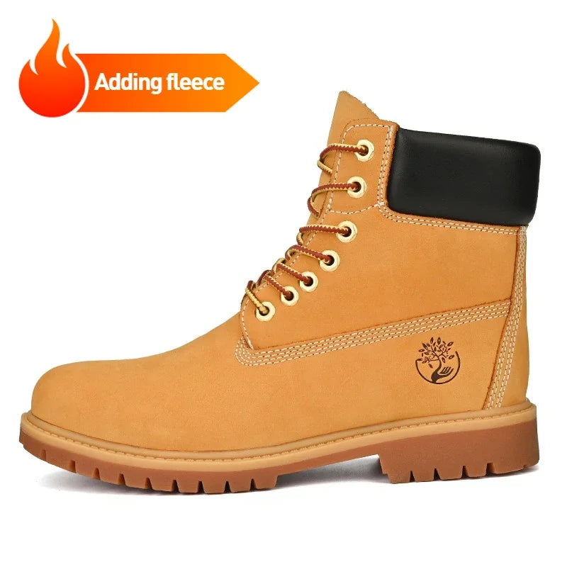 Boots Men High Top Boots Men's Leather Shoes Winter Fashion Plush Warm Shoes Outdoor Sneakers Lace Up Non-Slip Ankle Boots Male