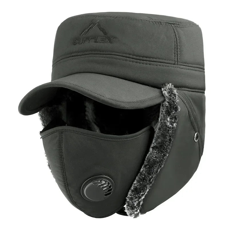 Fashion New Winter Bomber Hats Men's Northeast Mask Ushanka Lei Feng Hat Outdoor Windproof Keep Warm Thick Earmuffs Flat-Top Cap