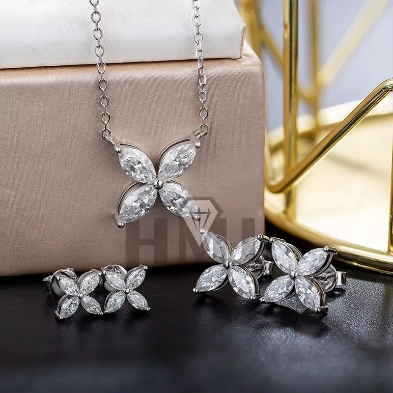 925 Sterling Silver Plated 18K Gold Earrings  100% Real Moissant 1 Carat D Color Necklace Engagement Wedding Party Fine Jewelry