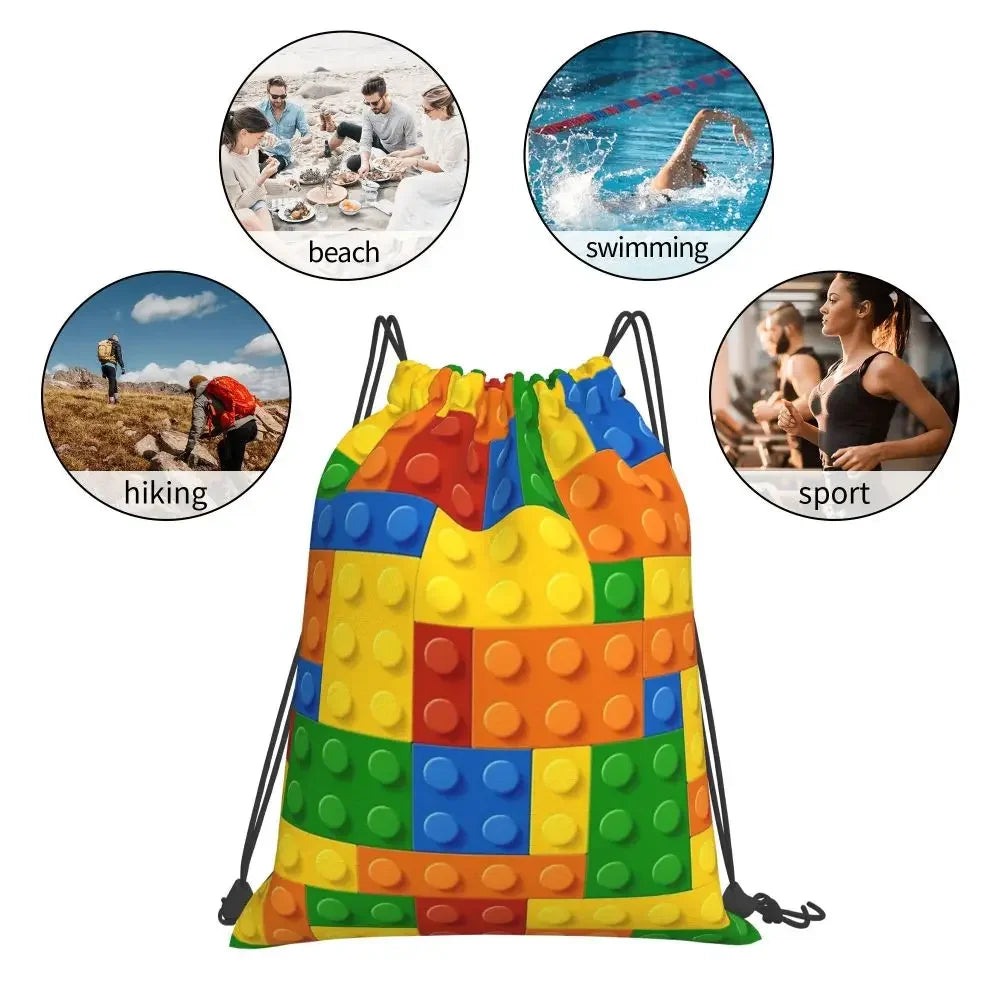 Building Blocks Construction Brick Backpacks Portable Drawstring Bags Drawstring Bundle Pocket Sundries Bag Book Bags For Travel
