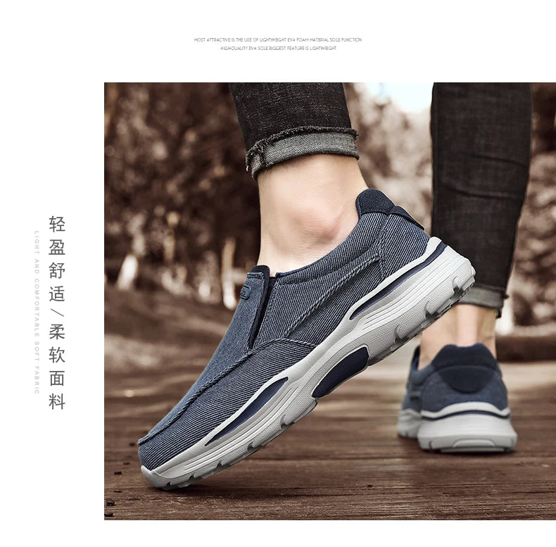 New Men's Casual Sports Shoes Outdoor Comfortable Shoelace-Free Hiking Shoes Denim Fashion And Comfortable Walking Whoes