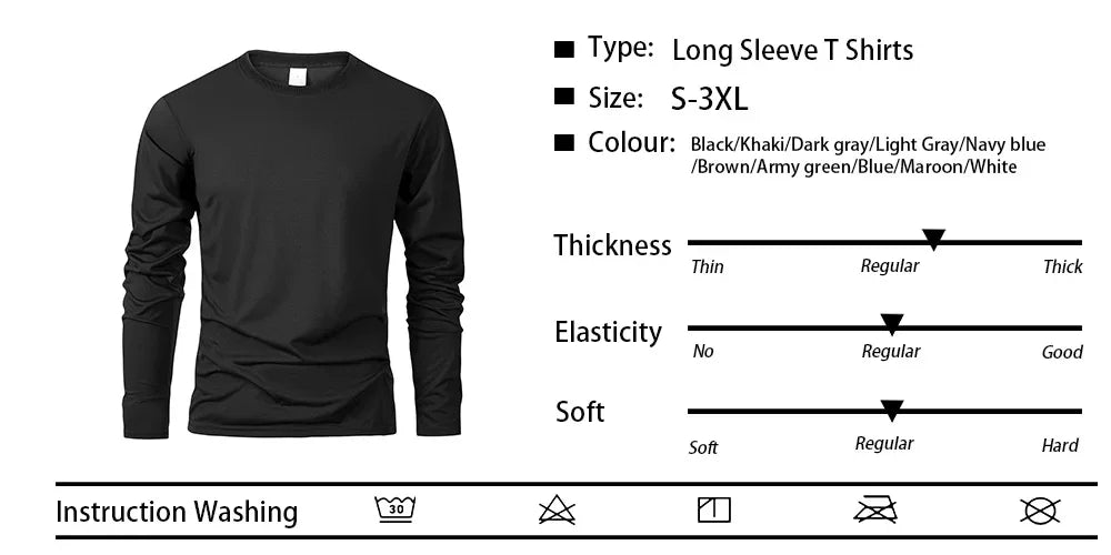 Men's Long Sleeve T Shirts of PARIS Printing Solid Color Casual Tops Autumn High Quality Loose T-Shirt Men Classic Clothing