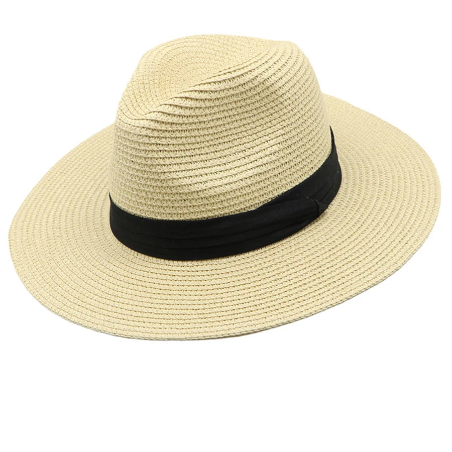 Womens Mens Wide Brim Straw Panama Hat Fedora Summer Beach Sun Hat UPF Straw Hat for Women