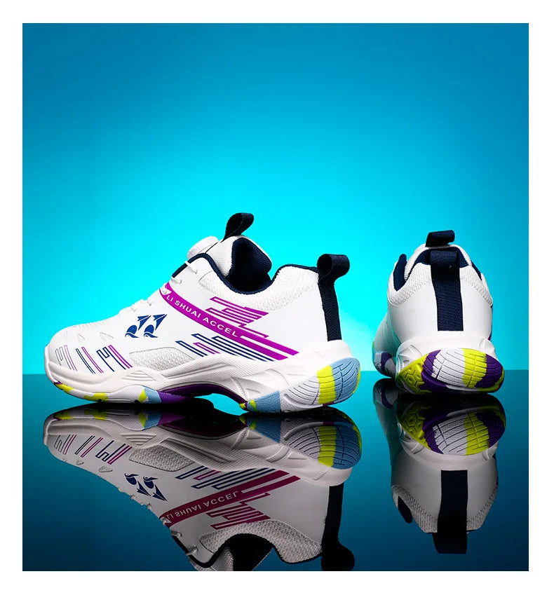 Men's and women's tennis shoes, badminton shoes, table tennis shoes, double row rotating buckle, low top leather sports shoes, v