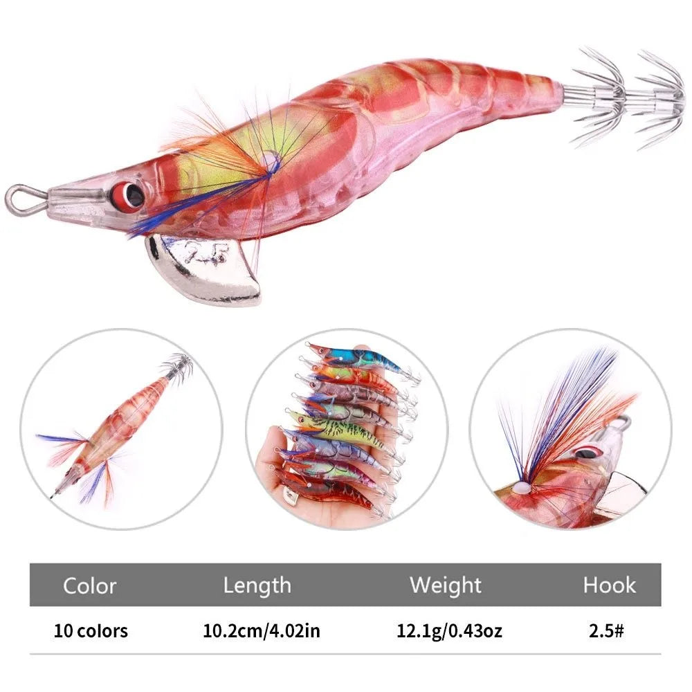 10cm 12g Fishing Lure 2.5# hook Artificial Noctilucent Squid Cuttlefish Jigs Noctilucent Wood Artificial Squid Hook Jigs