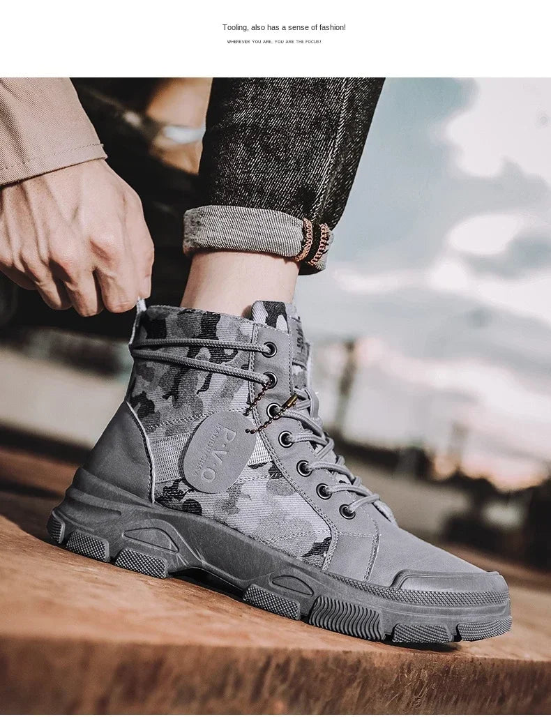 Boots For Men Autumn High Top Camouflage Desert Casual Flats Mens Boot Breathable Non Slip Work Shoes Zapatillas Hombre