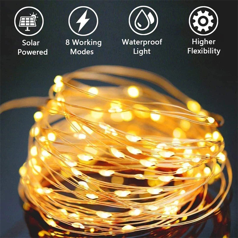 7M/12M/22M/32M LED Solar String Fairy Lights Outdoor Path Garlands Lamp Patio Waterproof Christmas Wedding Garden Street Lights