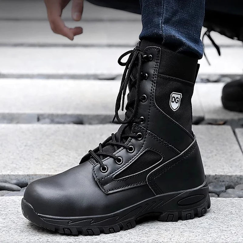 Black High top leather boots Men Indestructible shoes Anti-smash Anti puncture Work Boots Safety Shoes Men Boots Protection Shoe