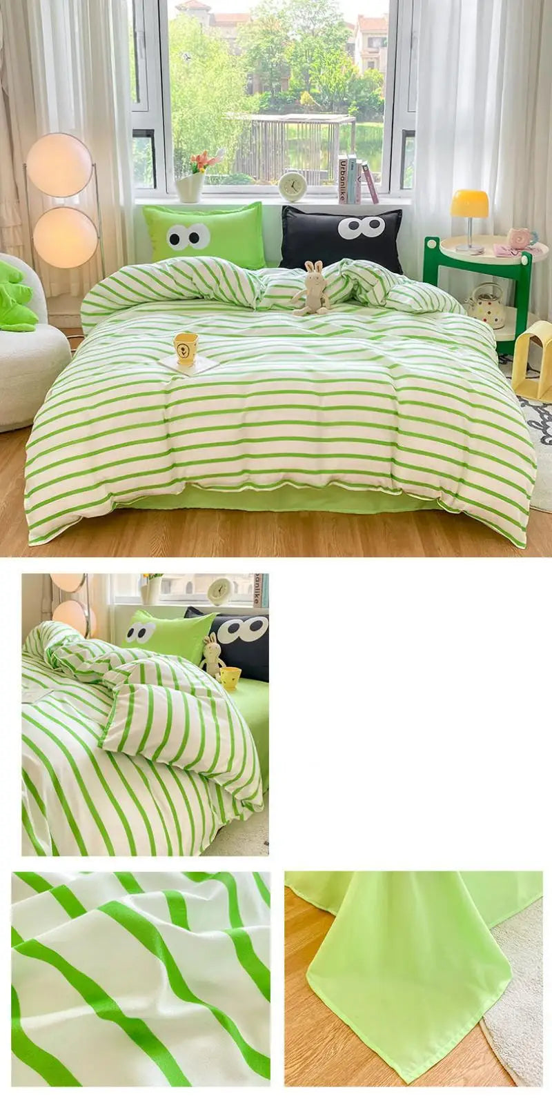 New Cartoon Striped Printed Bedding Sets Aloe Cotton Skin Friendly Breathable Comforter Cover Set Twin Double Size Bed Linens