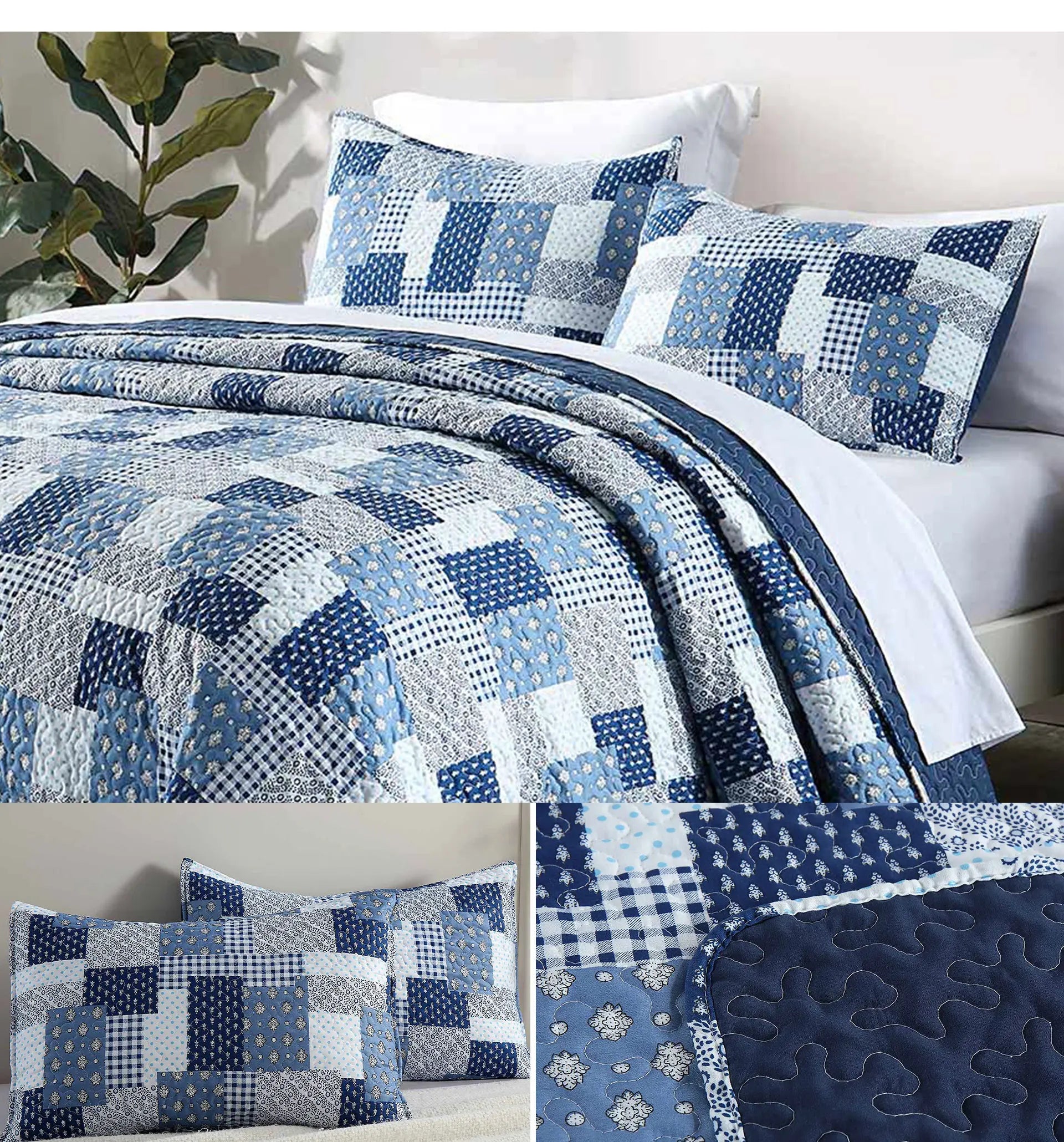 Texstead 3 Pieces Patchwork Gray All Season Bedspreads, Ultra Soft Floral Coverlet Bedding Set with Printed Pattern