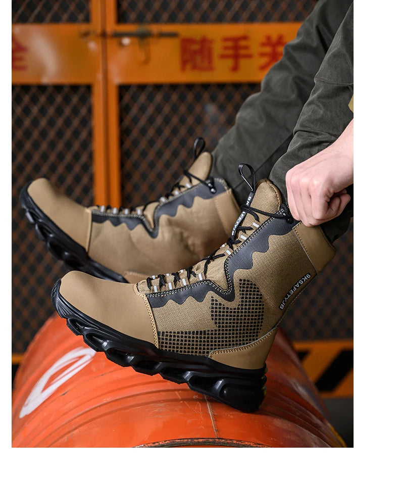 New Fashion 2024 Men Boots Safety Shoes Security Steel Toe Cap Military Boots Working Steel Toe Anti-Smashing Men's Work Boots