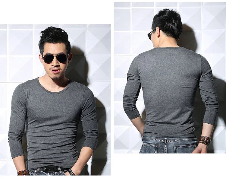 Men's T-Shirts Long Sleeve V Neck T Shirt 2025 MRMT Men Polyester T-Shirt Solid Color Slim Tight Man T Shirt For Male