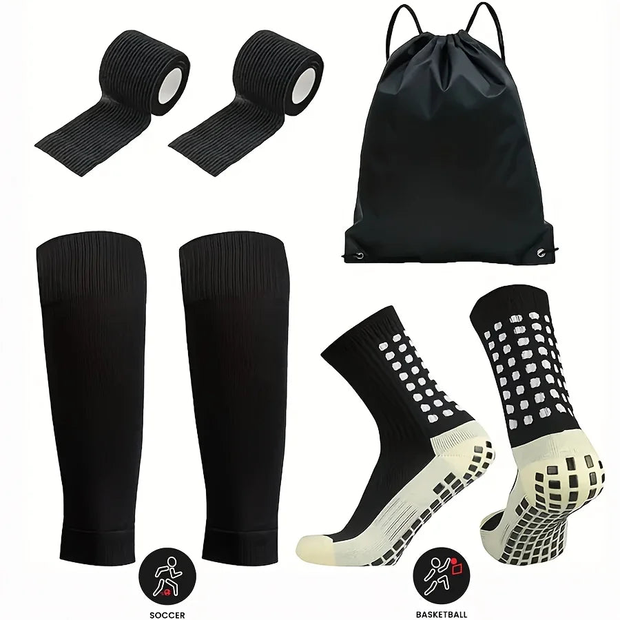 4-Piece Football Equipment Set, Non-Slip Socks, Sock Covers, Bag, Bandage