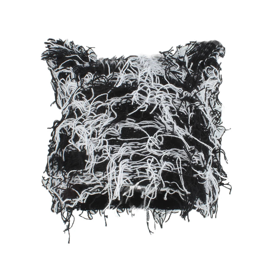 Autumn Winter Hats For Women Cute Cat Ears Knitted Hat Unisex Fashion Street Punk Hip Hop Caps Balaclava Black Pink Skullies Bea