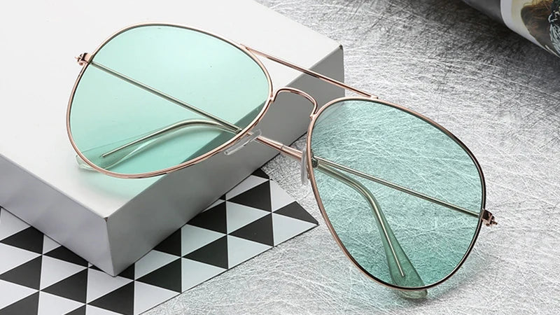 Sunglasses Men Metal Frame Sun Glasses Luxury Vintage Brand Designer Women Unisex Eyewear Blue Mirror Pilot Lunette De Soleil