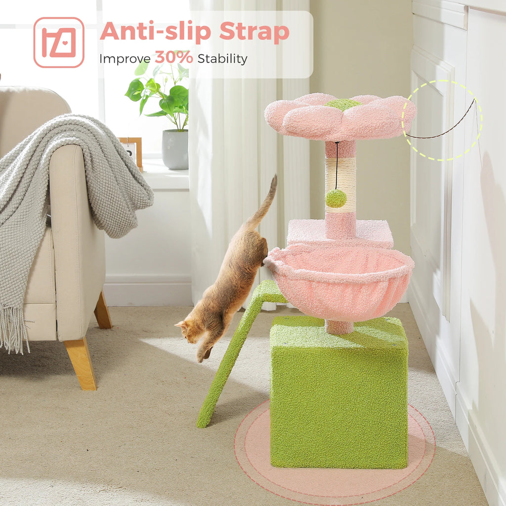 Flower Cat Tree for Indoor Small Cat Tower with Sisal Scratching Ramp Cozy Hammock and Removable Top Perch Cat Condo Kittens Toy
