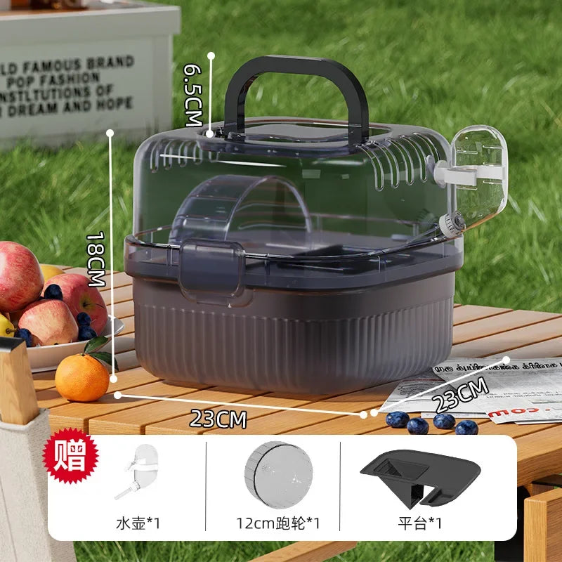 Transparent Hamster Toilet Cage, Portable Handheld Chinchilla Cage Small Animal Carry Cage Sturdy Breathable Pet Carrying Box