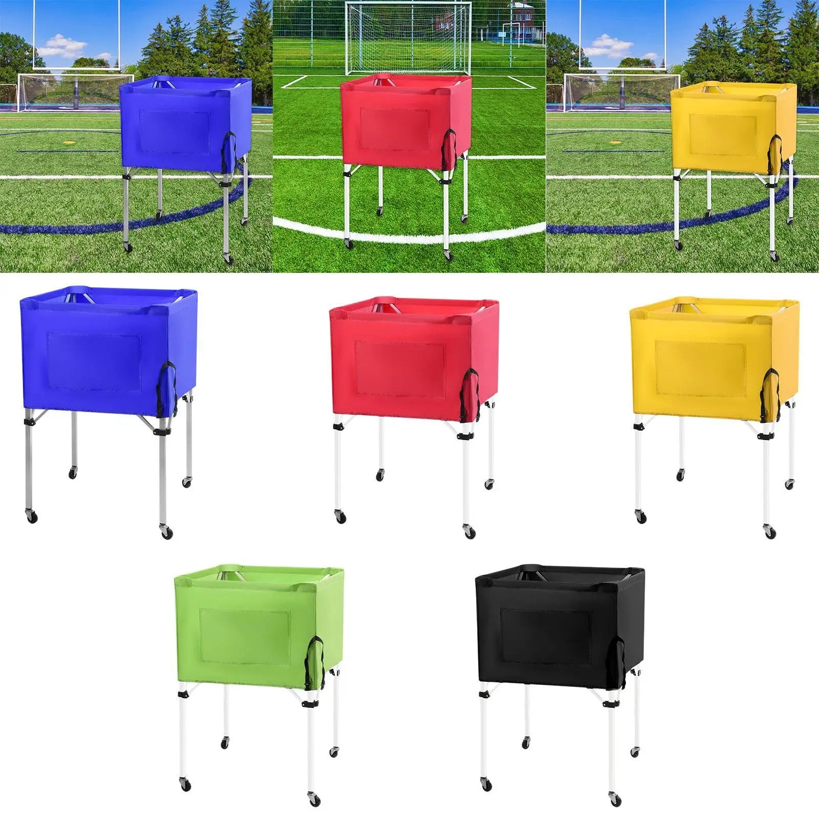 Ball Storage Bin Multipurpose Rolling Sports Ball Cart Sports Equipment Organizer for Volleyball Basketball Gym Indoor Football