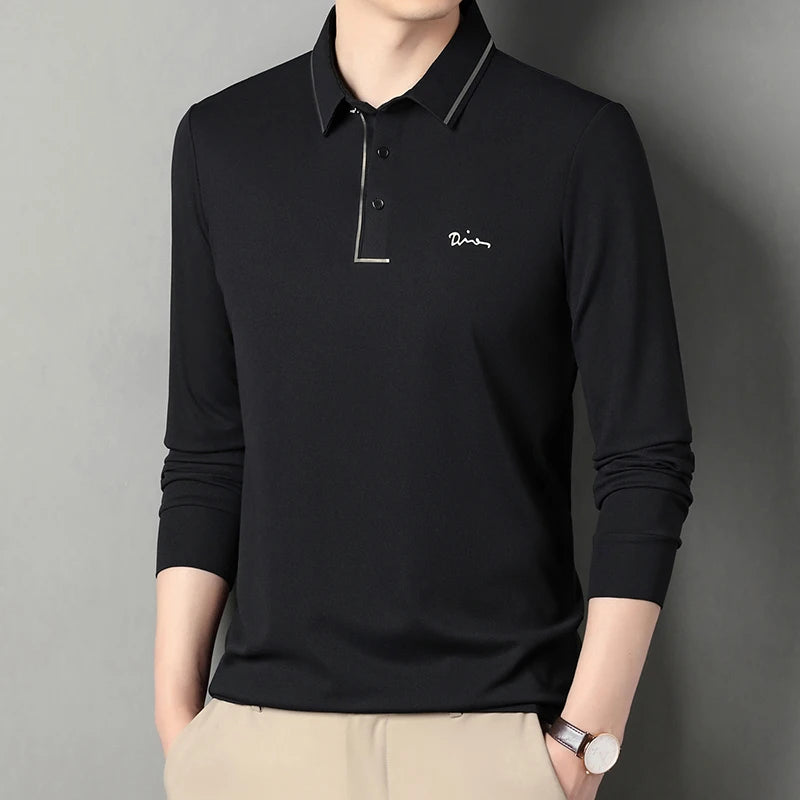 Men's Long Sleeve T-Shirt, Loose Fit Casual Printed Polo Shirts, Shrink Resistant Cotton Crewneck T-Shirt for Men