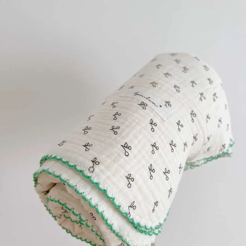 2-3 Layers Baby Blankets Bear Dots Print Cotton Gauze Muslin Swaddle Wrap Newborn Infant Bedding Sleeping Receving Blanket