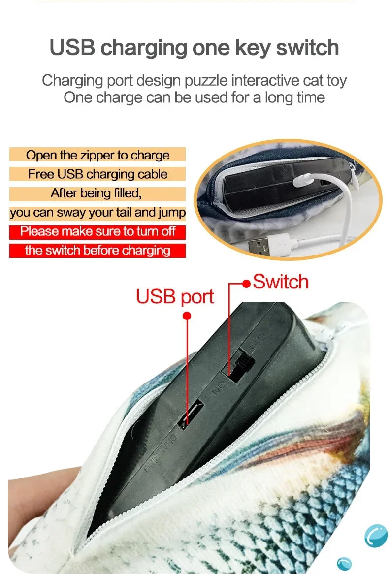 Cat Toy Electric Flopping Fish USB Rechargeable Interactive Jumping Simulation Fish Funny Pet Toy for Cats Kitten Chew Play