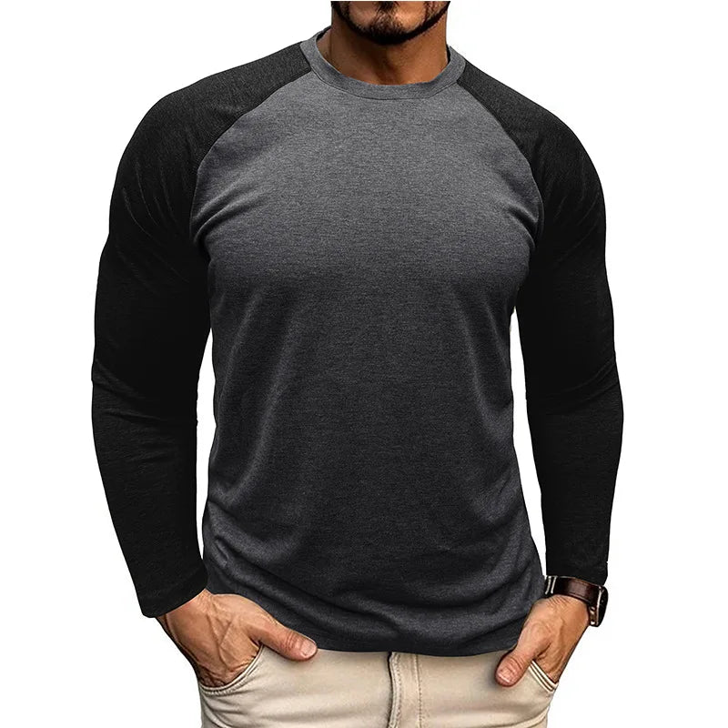 Men's Long Sleeve Raglan T-Shirts Stylish Comfortable Casual Wear Color Blocked Vibrant O Neck Pullover for Autumn Spring