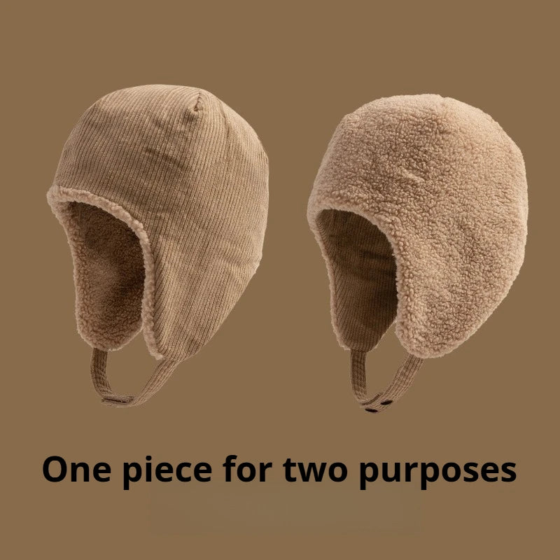 Retro Men's and women's Thick Wool Hats for Autumn and Winter Outdoor Warmth, Windproof and Warm Hats, Double-sided Can Be Worn